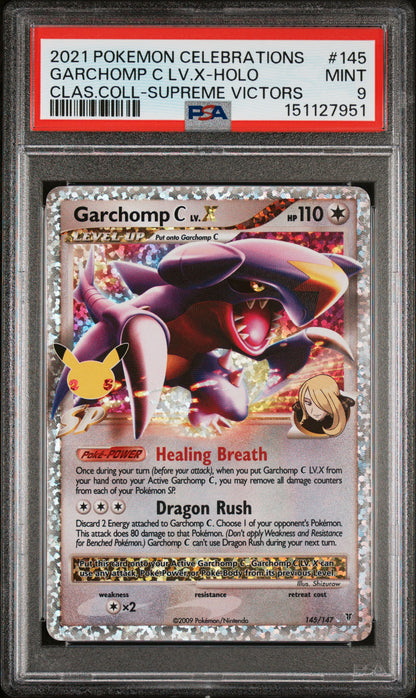 PSA MINT 9 Garchomp C Lv.x Holo 145 CLAS.COLL-SUPREME VICTORS English Celebrations Classic Collection Pokemon 2021