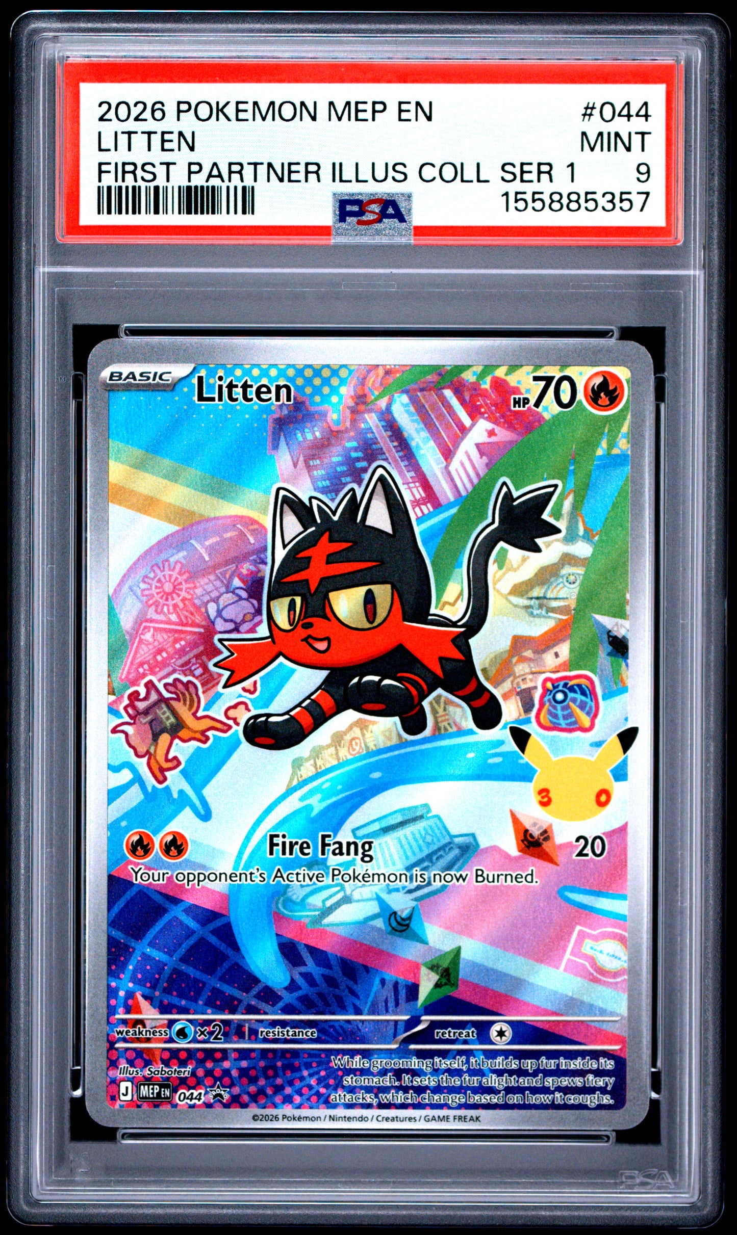 PSA MINT 9 Litten 044 FIRST PARTNER ILLUS COLL SER 1 English Me Black Star Promo Pokemon 2026