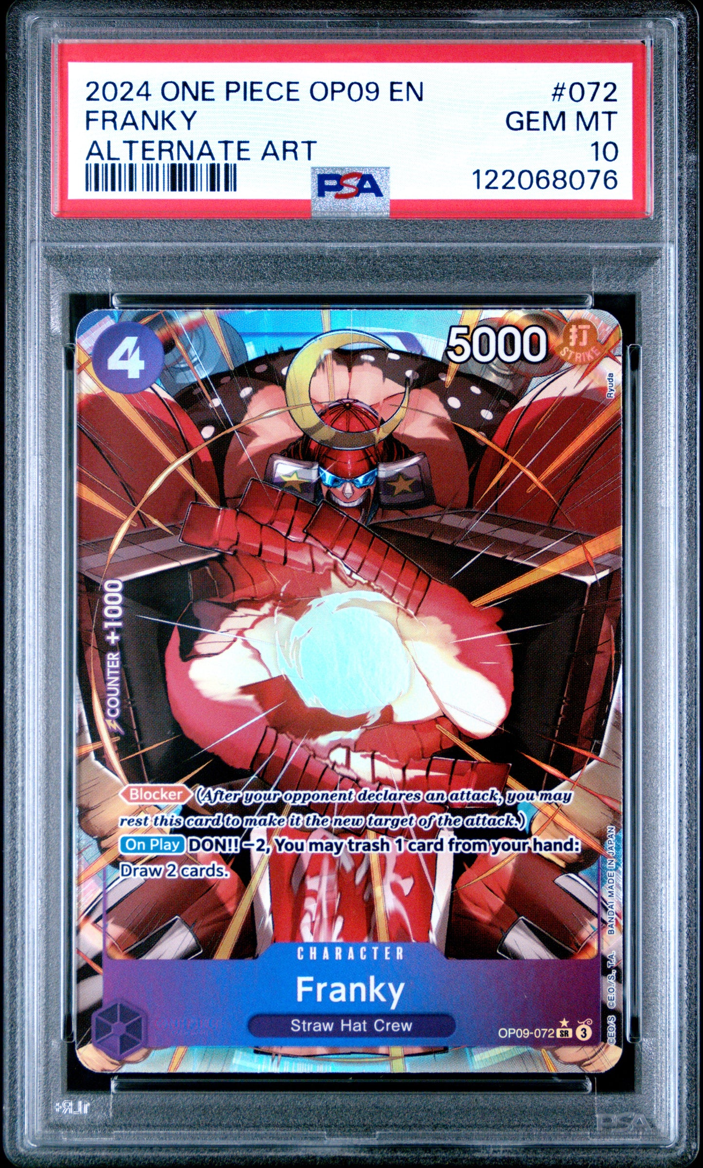 PSA GEM MT 10 Franky 072 ALTERNATE ART English Emperors In The New World One Piece 2024