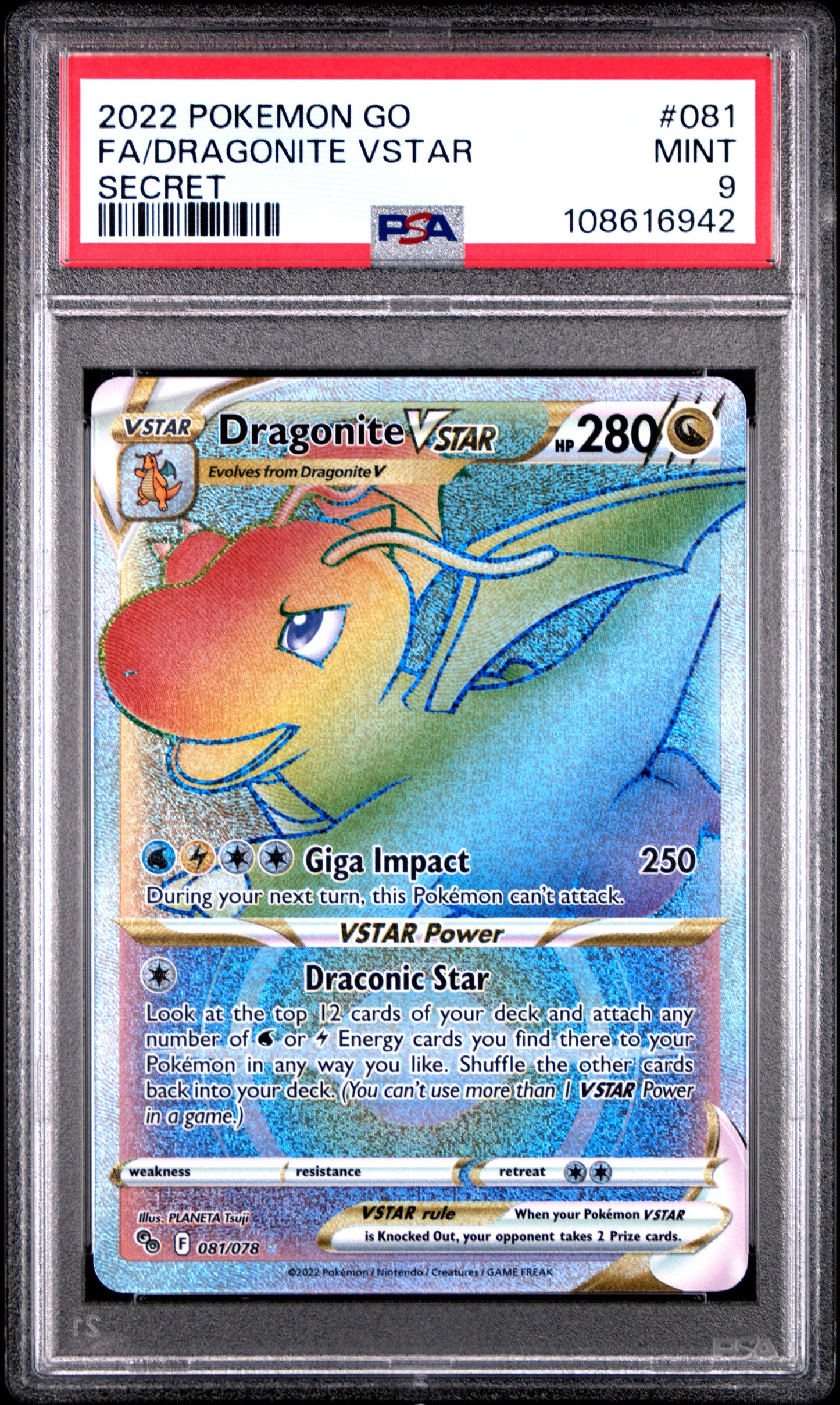 PSA MINT 9 Dragonite VSTAR 081 SECRET English Go Pokemon 2022