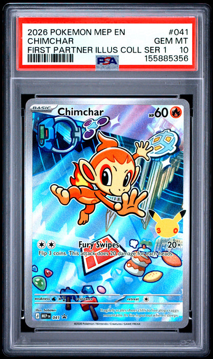 PSA GEM MT 10 Chimchar 041 FIRST PARTNER ILLUS COLL SER 1 English Me Black Star Promo Pokemon 2026