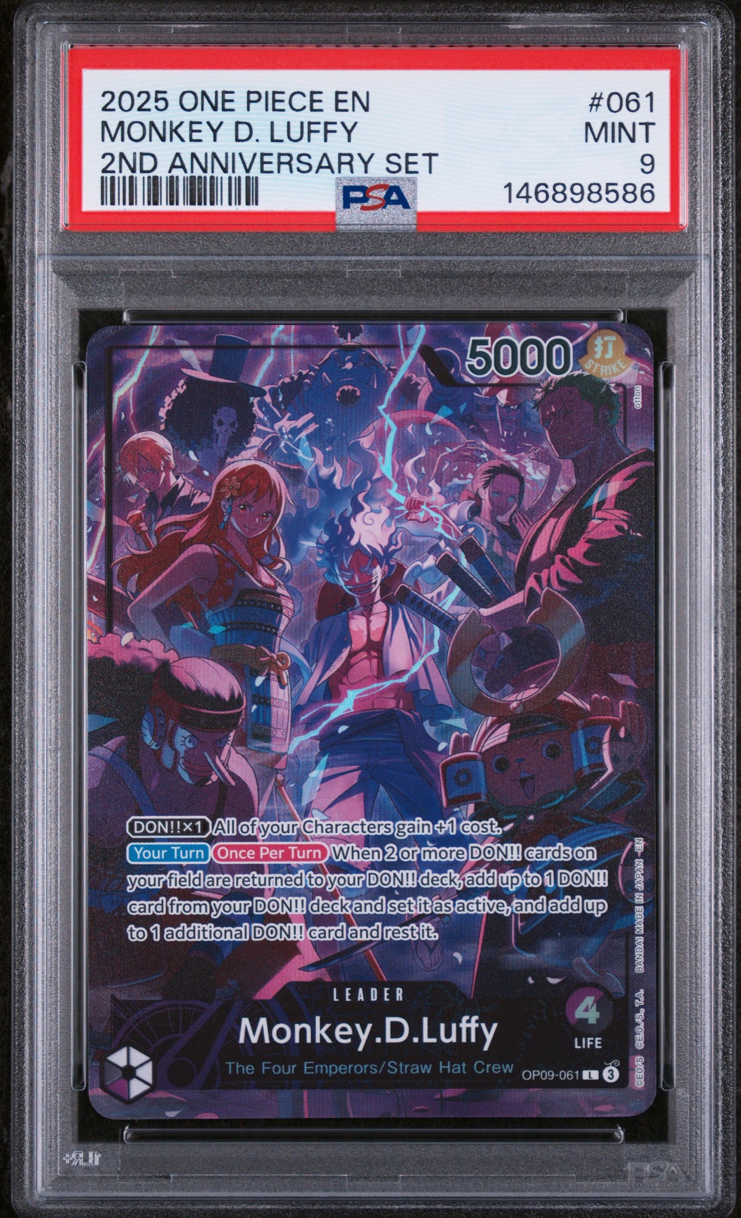 PSA MINT 9 Monkey D. Luffy 061  English English Version 2nd Anniversary Set One Piece 2025