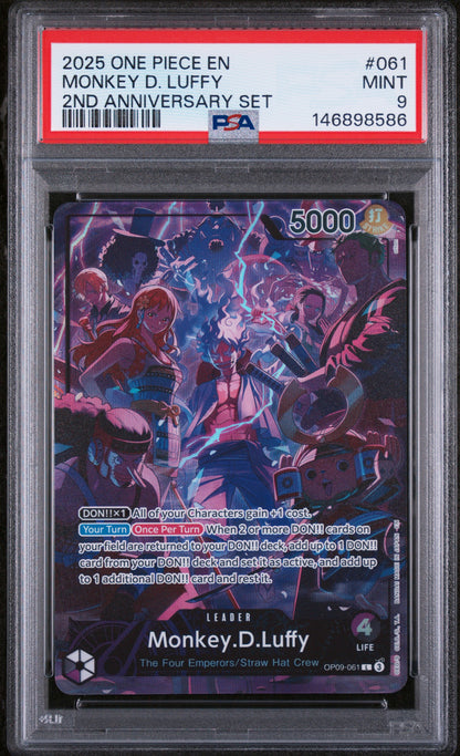 PSA MINT 9 Monkey D. Luffy 061  English English Version 2nd Anniversary Set One Piece 2025