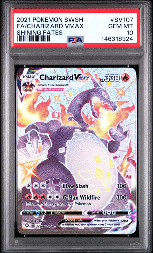 PSA GEM MT 10 Charizard VMAX SV107 SHINING FATES English SWSH Shining Fates Pokemon 2021