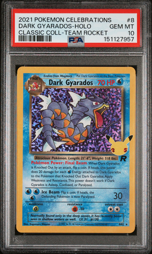 PSA GEM MT 10 Dark Gyarados Holo 008 CLASSIC COLL-TEAM ROCKET English Celebrations Classic Collection Pokemon 2021