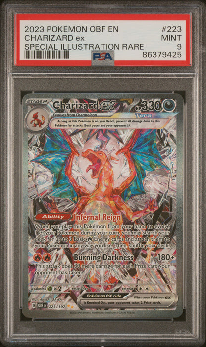 PSA MINT 9 Charizard ex 223 SPECIAL ILLUSTRATION RARE English Obsidian Flames Pokemon 2023