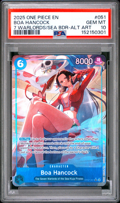 PSA GEM MT 10 Boa Hancock 051 7 WARLORDS/SEA BDR-ALT ART English Seven Warlords Of The Sea Binder Set One Piece 2025