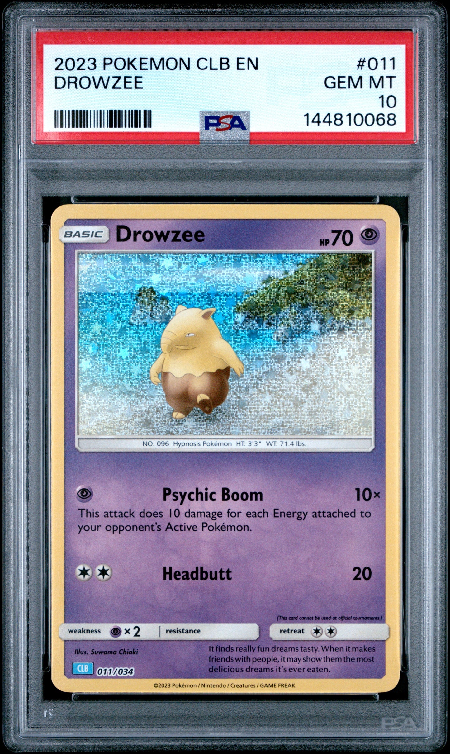PSA GEM MT 10 Drowzee 011  English Trading Card Game Classic Blastoise & Suicune ex Deck Pokemon 2023