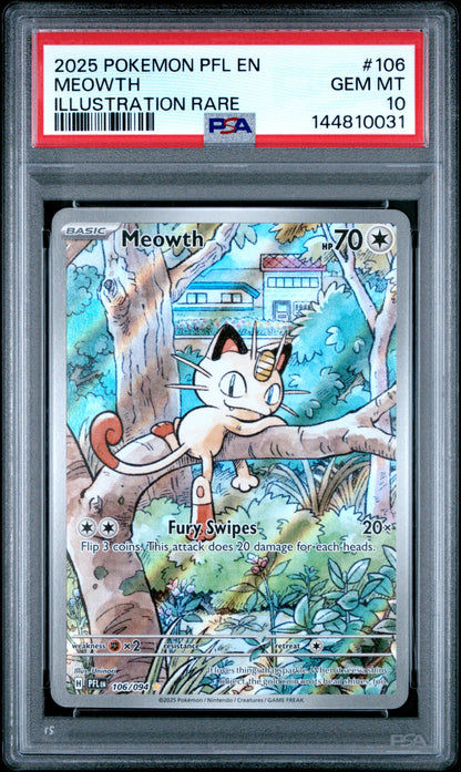 PSA GEM MT 10 Meowth 106 ILLUSTRATION RARE English Phantasmal Flames Pokemon 2025