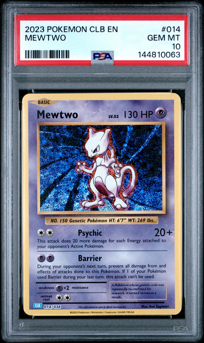 PSA GEM MT 10 Mewtwo 014  English Trading Card Game Classic Blastoise & Suicune ex Deck Pokemon 2023