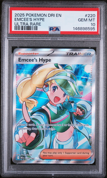 PSA GEM MT 10 Emcee's Hype 220 ULTRA RARE English Destined Rivals Pokemon 2025