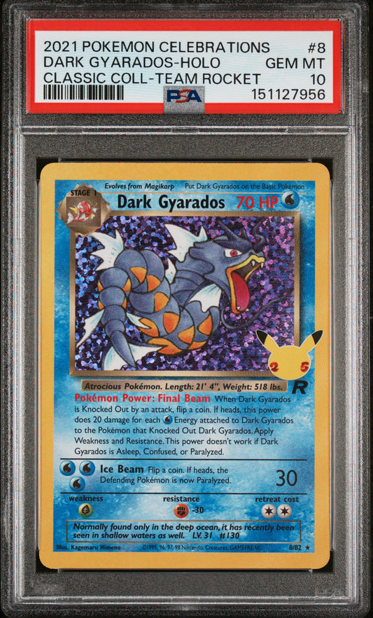 PSA GEM MT 10 Dark Gyarados Holo 008 CLASSIC COLL-TEAM ROCKET English Celebrations Classic Collection Pokemon 2021