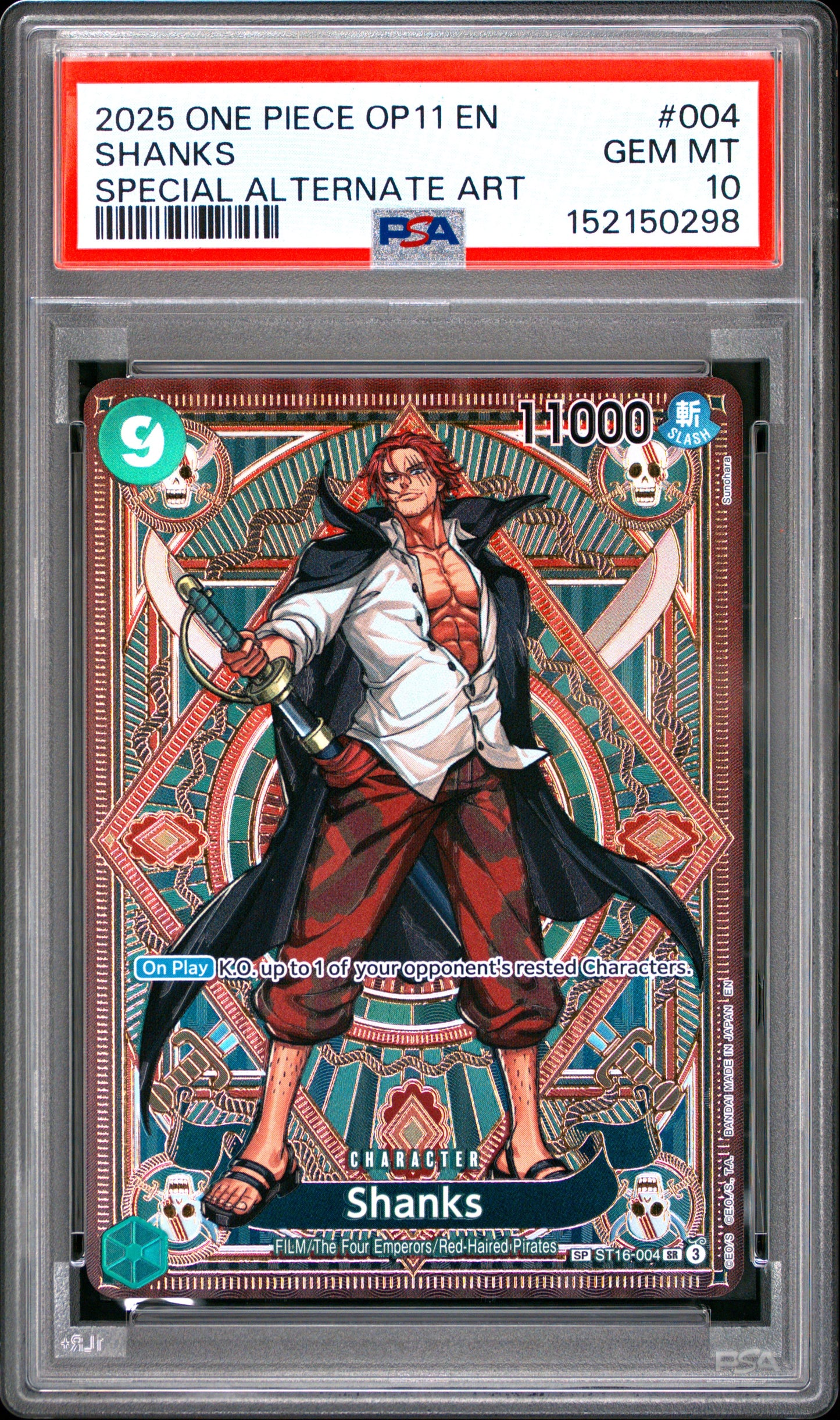 PSA GEM MT 10 Shanks 004 SPECIAL ALTERNATE ART English A Fist Of Divine Speed One Piece 2025