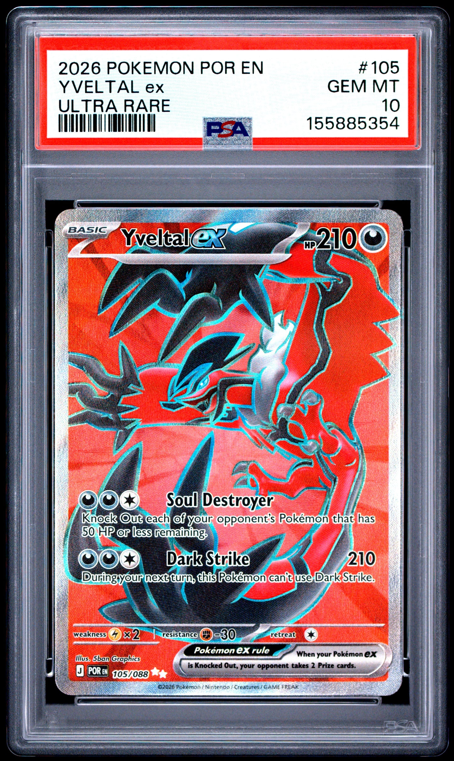PSA GEM MT 10 Yveltal ex 105 ULTRA RARE English Perfect Order Pokemon 2026