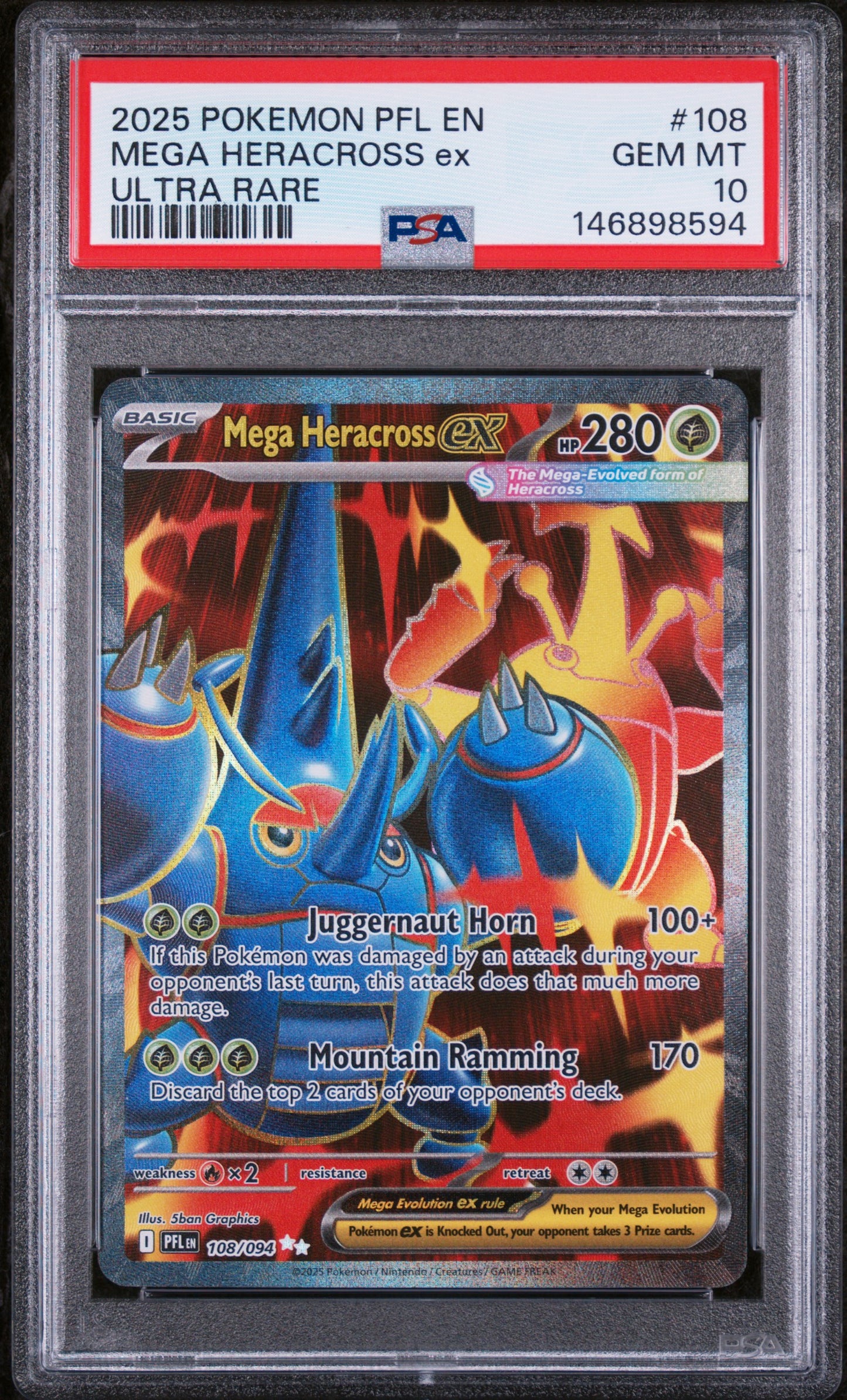 PSA GEM MT 10 Mega Heracross ex 108 ULTRA RARE English Phantasmal Flames Pokemon 2025