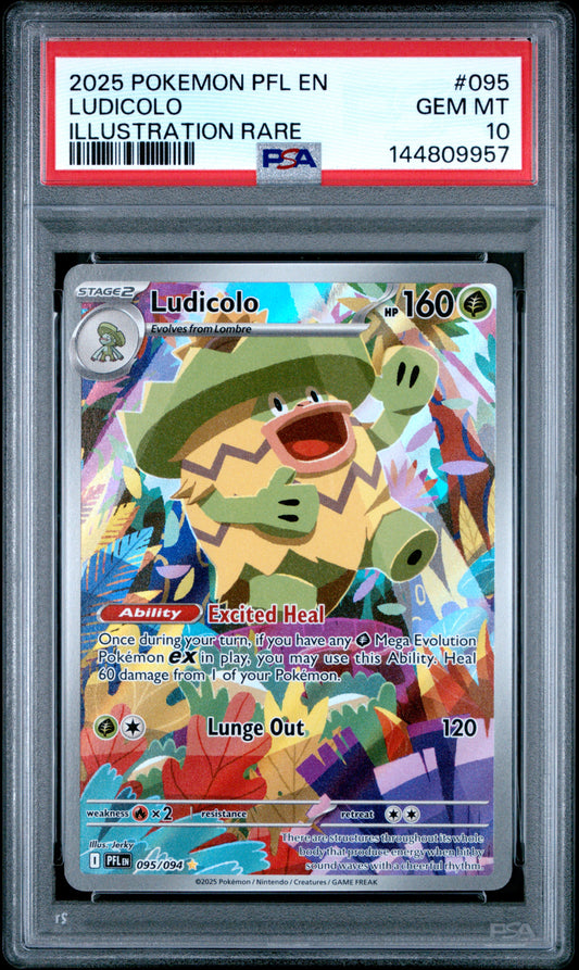 PSA GEM MT 10 Ludicolo 095 ILLUSTRATION RARE English Phantasmal Flames Pokemon 2025
