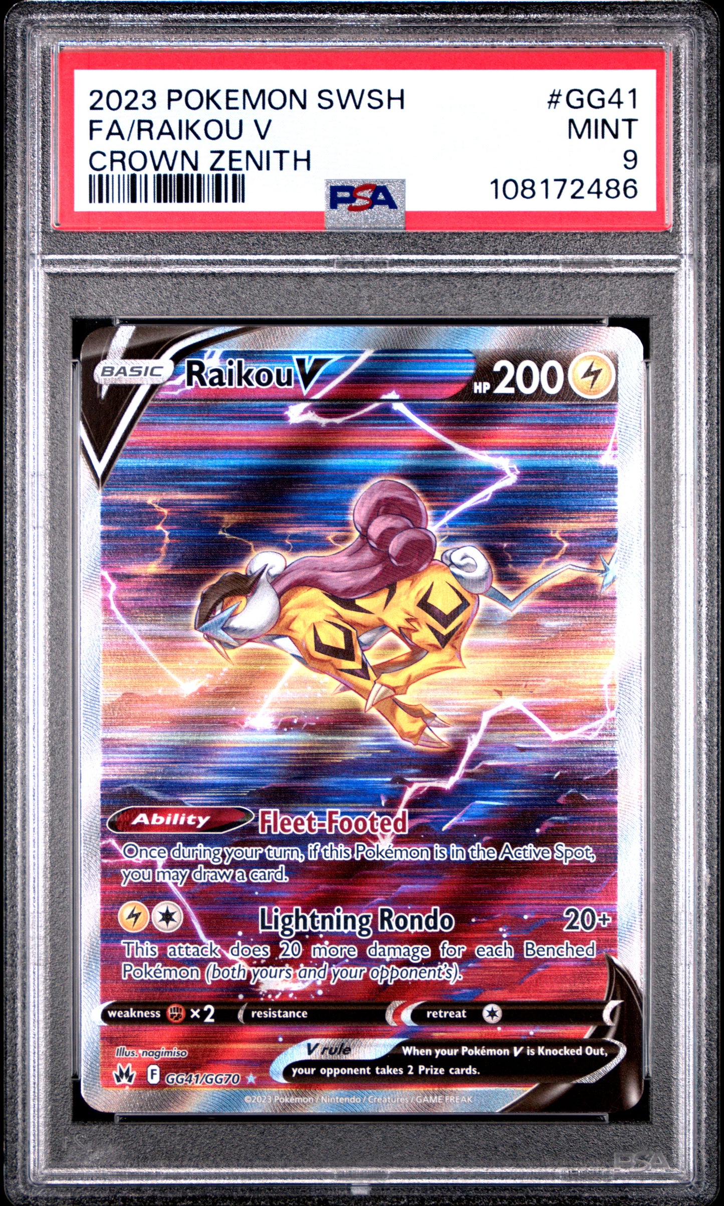 PSA MINT 9 Raikou V GG41 CROWN ZENITH English SWSH Crown Zenith Pokemon 2023