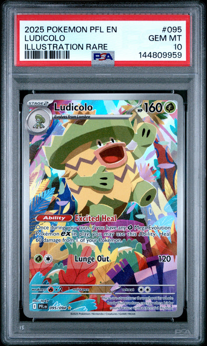 PSA GEM MT 10 Ludicolo 095 ILLUSTRATION RARE English Phantasmal Flames Pokemon 2025