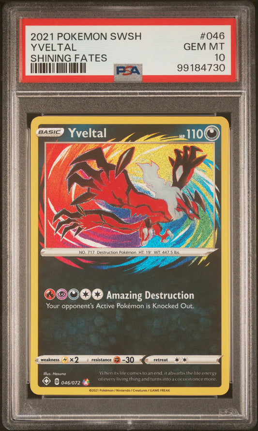PSA GEM MT 10 Yveltal 046 SHINING FATES English SWSH Shining Fates Pokemon 2021