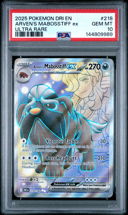 PSA GEM MT 10 Arven's Mabosstiff ex 218 ULTRA RARE English Destined Rivals Pokemon 2025