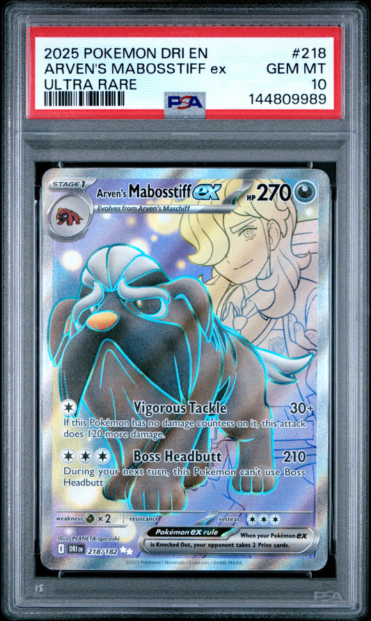 PSA GEM MT 10 Arven's Mabosstiff ex 218 ULTRA RARE English Destined Rivals Pokemon 2025