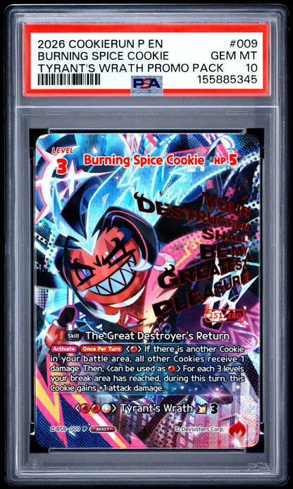 PSA GEM MT 10 Burning Spice Cookie 009 TYRANT'S WRATH PROMO PACK English Promos CookieRun: Braverse 2026