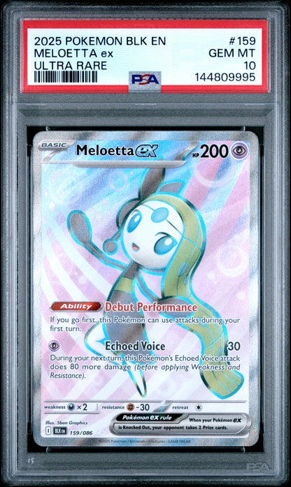 PSA GEM MT 10 Meloetta ex 159 ULTRA RARE English Black Bolt Pokemon 2025