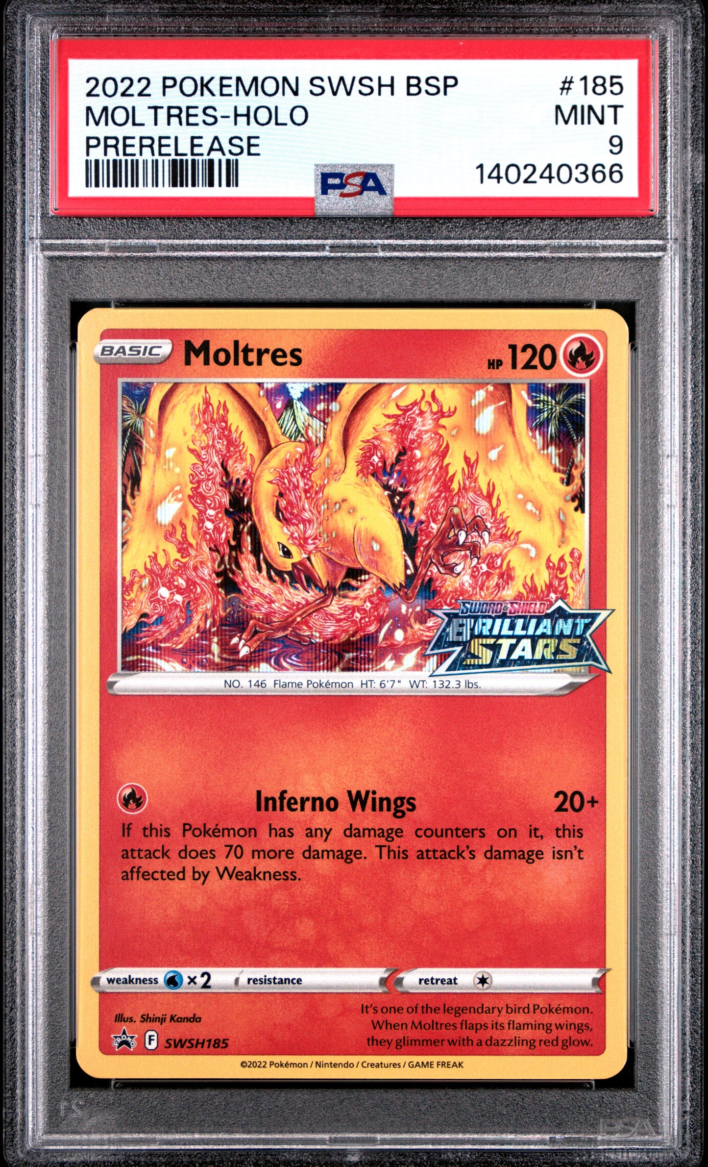 PSA MINT 9 Moltres Holo 185 PRERELEASE English SWSH Black Star Promo Pokemon 2022
