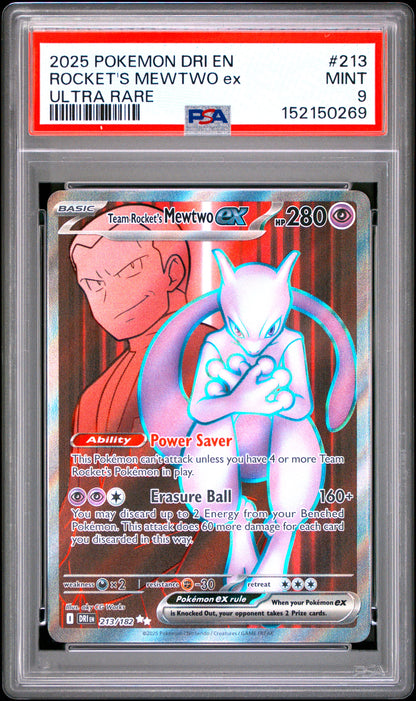 PSA MINT 9 Rocket's Mewtwo ex 213 ULTRA RARE English Destined Rivals Pokemon 2025