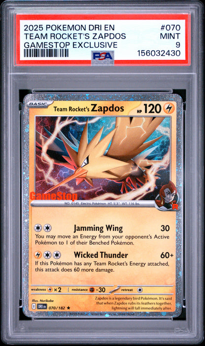 PSA MINT 9 Team Rocket's Zapdos 070 GAMESTOP EXCLUSIVE English Destined Rivals Pokemon 2025