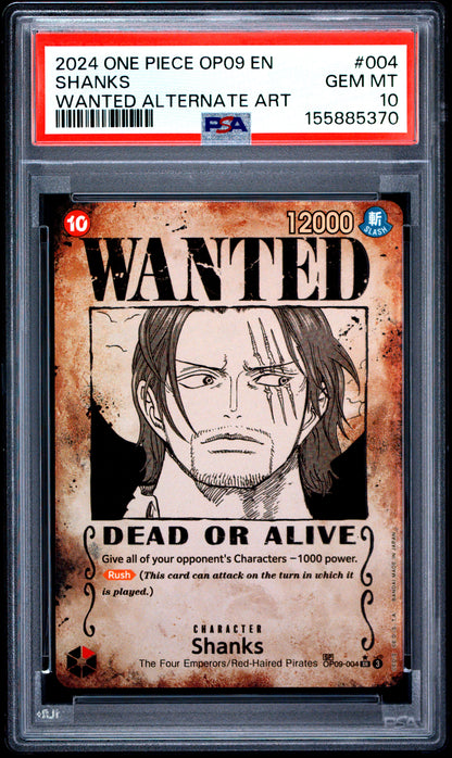 PSA GEM MT 10 Shanks 004 WANTED ALTERNATE ART English Emperors In The New World One Piece 2024