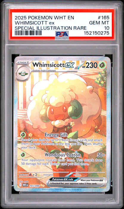 PSA GEM MT 10 Whimsicott ex 165 SPECIAL ILLUSTRATION RARE English White Flare Pokemon 2025