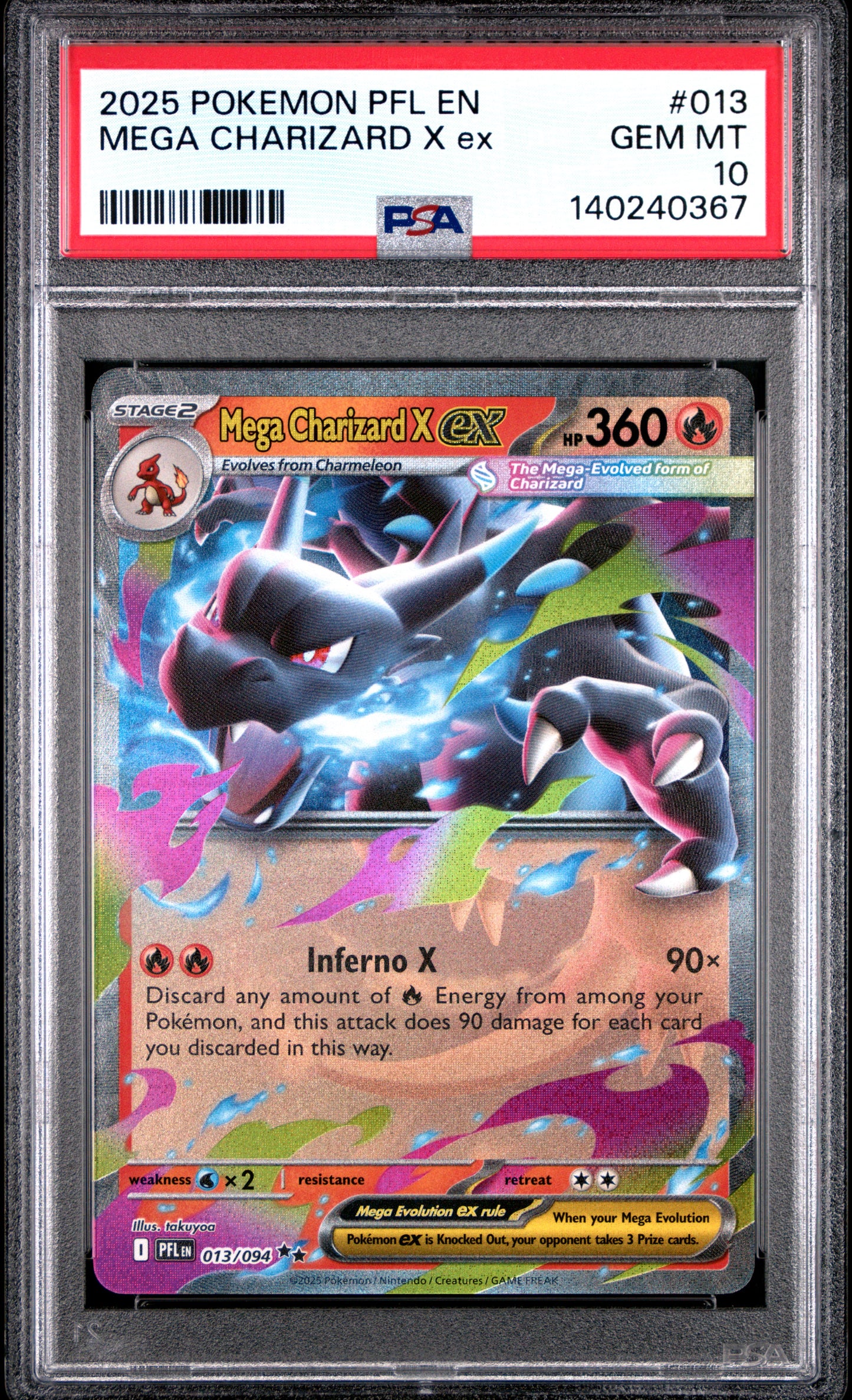 PSA GEM MT 10 Mega Charizard X ex 013  English Phantasmal Flames Pokemon 2025