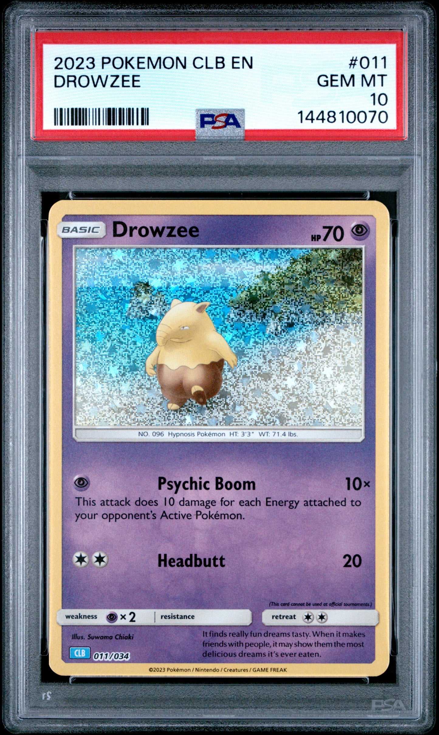 PSA GEM MT 10 Drowzee 011  English Trading Card Game Classic Blastoise & Suicune ex Deck Pokemon 2023