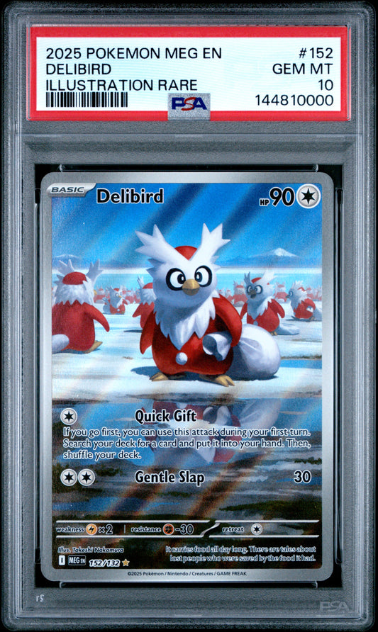 PSA GEM MT 10 Delibird 152 ILLUSTRATION RARE English Mega Evolution Pokemon 2025