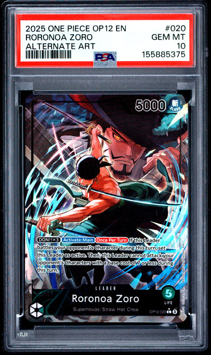 PSA GEM MT 10 Roronoa Zoro 020 ALTERNATE ART English Legacy Of The Master One Piece 2025