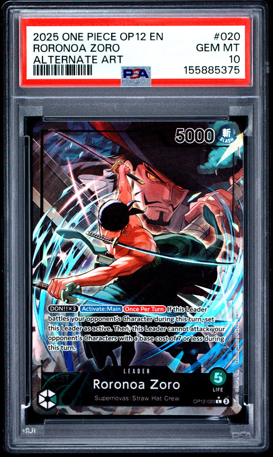 PSA GEM MT 10 Roronoa Zoro 020 ALTERNATE ART English Legacy Of The Master One Piece 2025