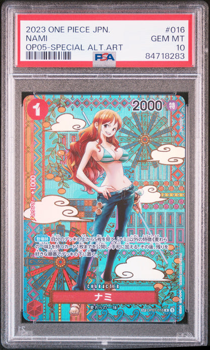 PSA GEM MT 10 Nami 016 SPECIAL ALTERNATE ART Japanese Awakening Of The New Era One Piece 2023