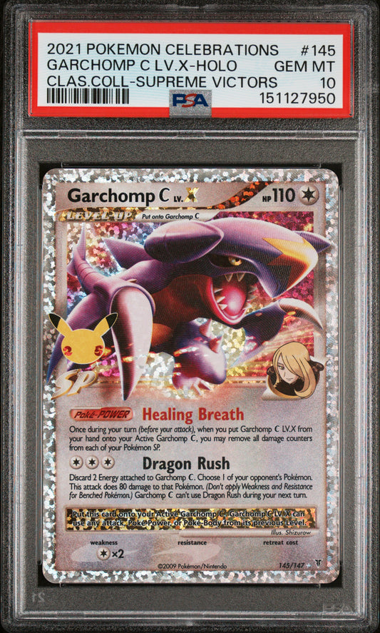PSA GEM MT 10 Garchomp C Lv.x Holo 145 CLAS.COLL-SUPREME VICTORS English Celebrations Classic Collection Pokemon 2021