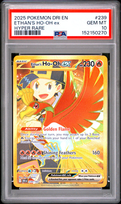 PSA GEM MT 10 Ethan's Ho Oh ex 239 HYPER RARE English Destined Rivals Pokemon 2025