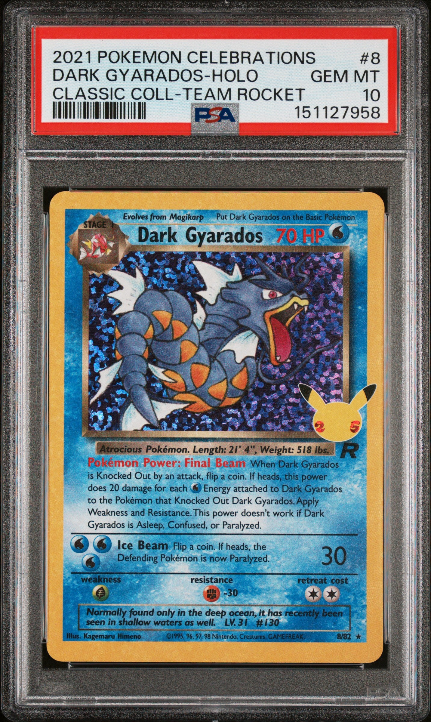 PSA GEM MT 10 Dark Gyarados Holo 008 CLASSIC COLL-TEAM ROCKET English Celebrations Classic Collection Pokemon 2021