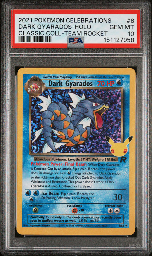 PSA GEM MT 10 Dark Gyarados Holo 008 CLASSIC COLL-TEAM ROCKET English Celebrations Classic Collection Pokemon 2021