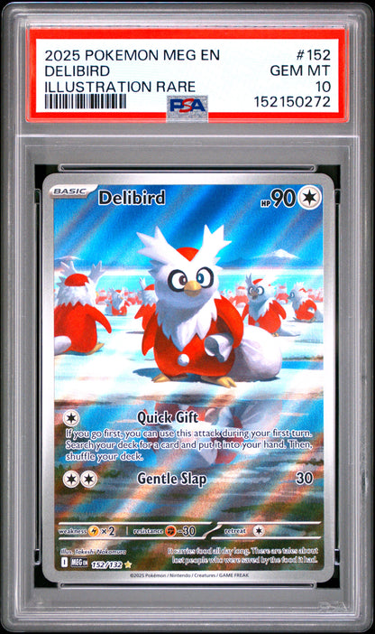 PSA GEM MT 10 Delibird 152 ILLUSTRATION RARE English Mega Evolution Pokemon 2025