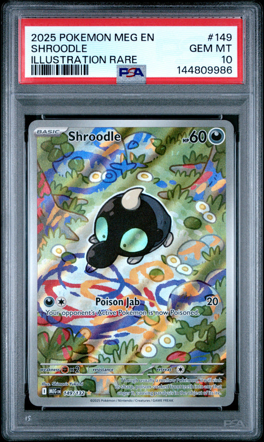 PSA GEM MT 10 Shroodle 149 ILLUSTRATION RARE English Mega Evolution Pokemon 2025