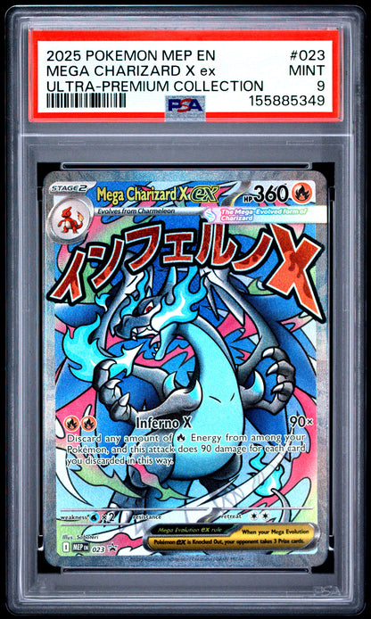 PSA MINT 9 Mega Charizard X ex 023 ULTRA-PREMIUM COLLECTION English Me Black Star Promo Pokemon 2025