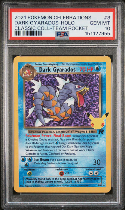 PSA GEM MT 10 Dark Gyarados Holo 008 CLASSIC COLL-TEAM ROCKET English Celebrations Classic Collection Pokemon 2021