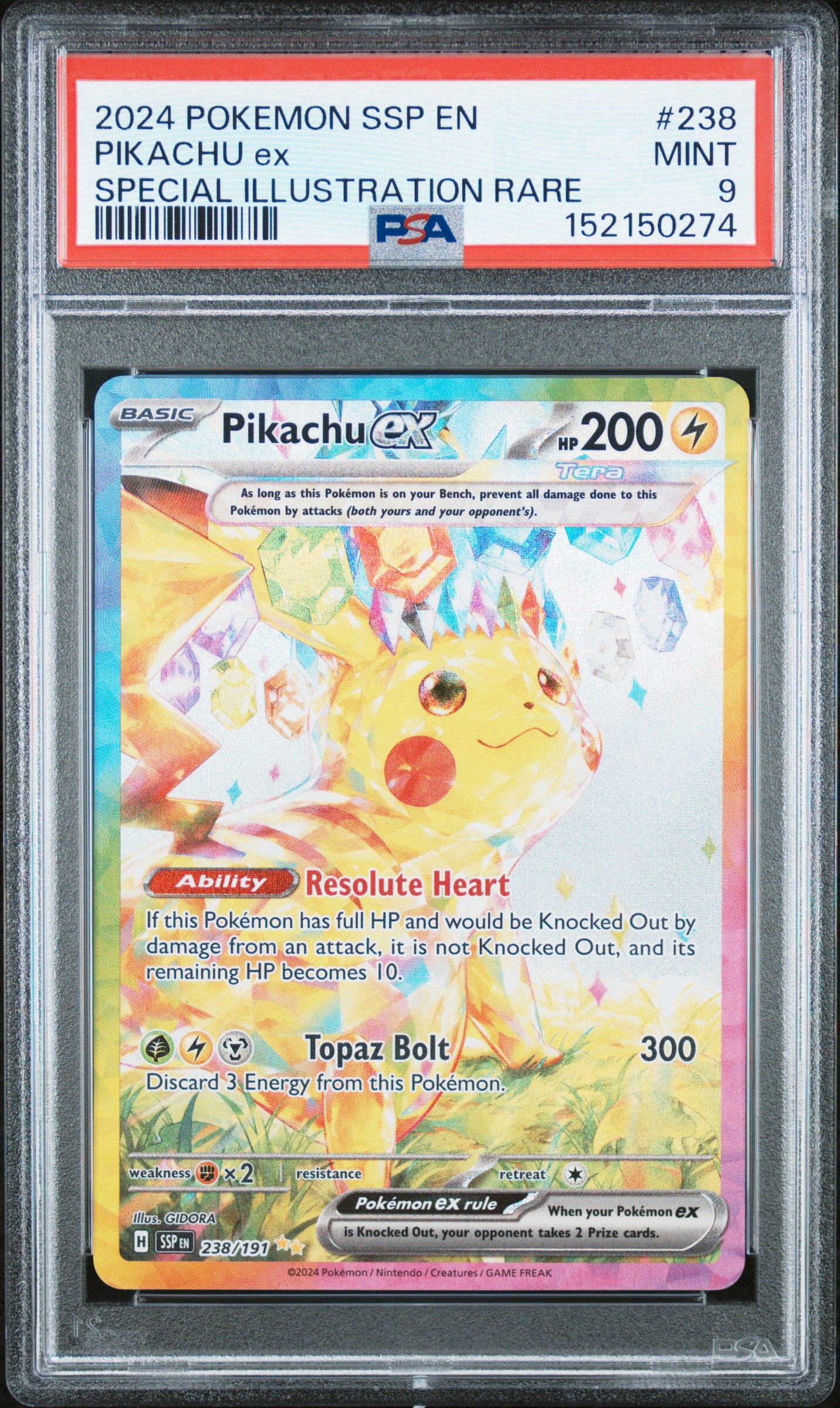 PSA MINT 9 Pikachu ex 238 SPECIAL ILLUSTRATION RARE English Surging Sparks Pokemon 2024
