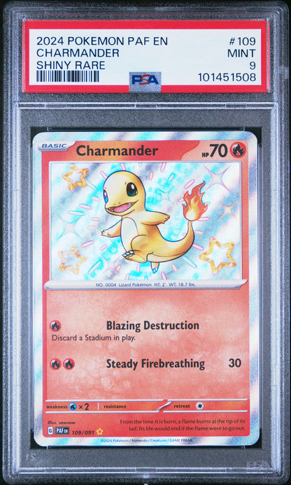 PSA MINT 9 Charmander 109 SHINY RARE English Paldean Fates Pokemon 2024